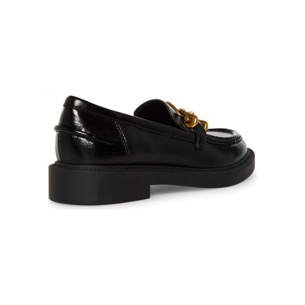 Steve Madden Black Leather Chain-Trim Loafers - Picture 5 of 16